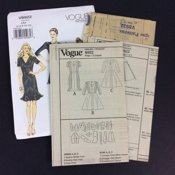 Vogue V8922 Misses Fit & Flare Fluted Seam Dress Sewing Pattern Sz 4-12 UNCUT - Picture 3 of 3